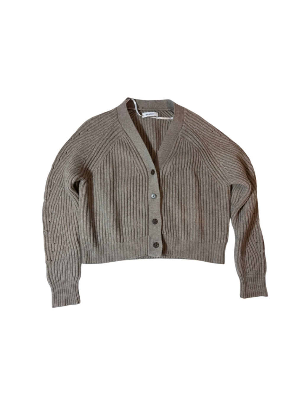 Naadam Cashmere Wool Chunky Rib Knit Cropped Cardigan Sweater Small Taupe